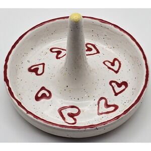 Handmade Ceramic Ring Holder Trinket‎ Dish Hearts Design Boise Idaho BSU Signed